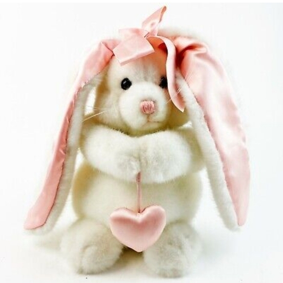 Vintage Dakin Lou Rankin 1992 White Plush Bunny Rabbit Pink Floppy Ears Toy 10" - Picture 1 of 12